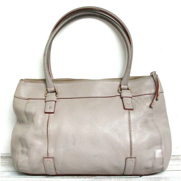 LRG kate spade GRAY GENUINE LEATHER RED TRIM ZIP TOP TOTE SHOULDER BAG HANDBAG - Picture 2 of 11
